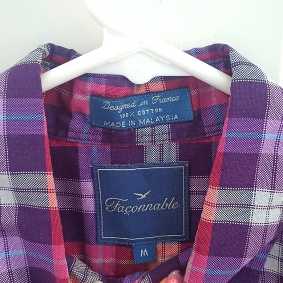 Faconnable cotton long sleeve button down purple plaid shirt size M - Picture 2 of 7